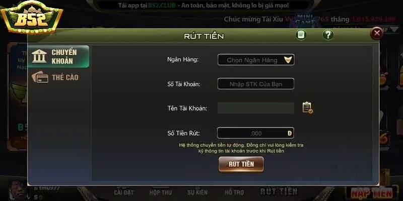 Điều kiện cần thiết để rút tiền B52 Club